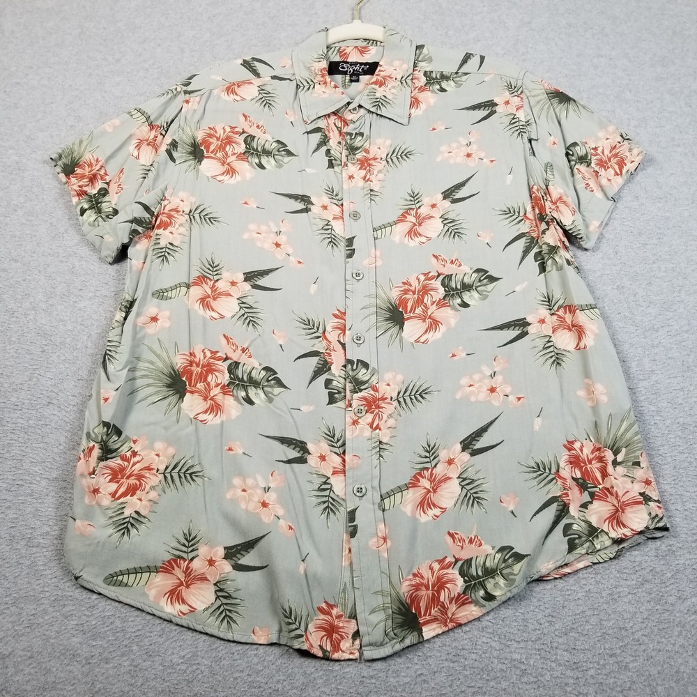 Eighty Eight Button Up Shirt Mens M Medium Green Floral Hawaiian Tropical Camp
